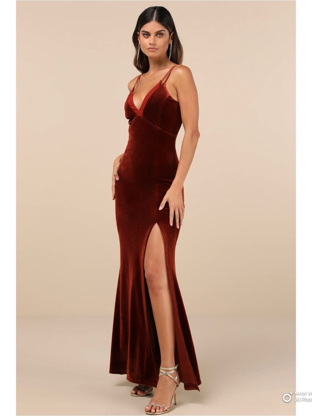Lulus XS Immensely Glam Rust Velvet Backless Maxi Dress NWT FLAW Formal Party - Picture 8 of 15